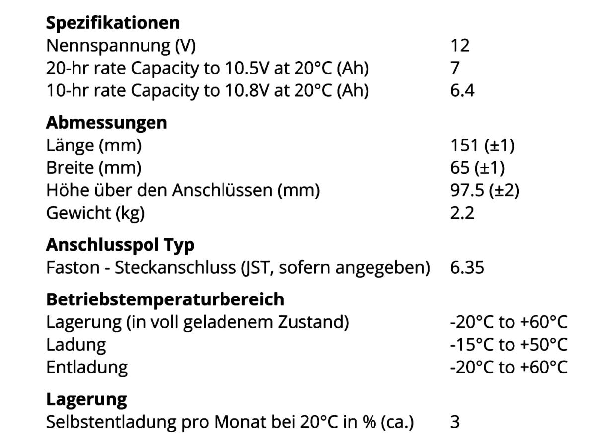 Bleiakku Batterie Yuasa NP7-12 12V 7,2Ah AGM Blei Accu VDS Battery USV UPS
